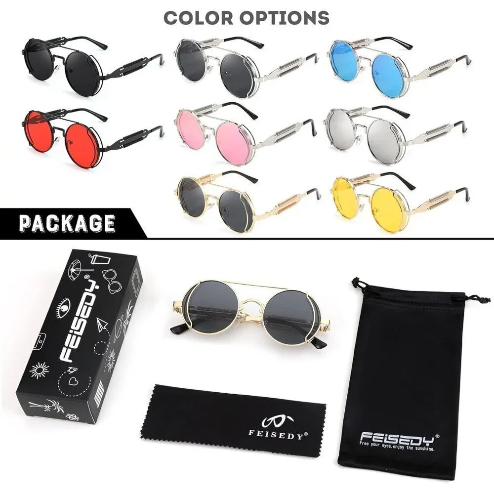 Aviator Sunglasses Men Women Retro Steampunk Round Metal UV400 Protective